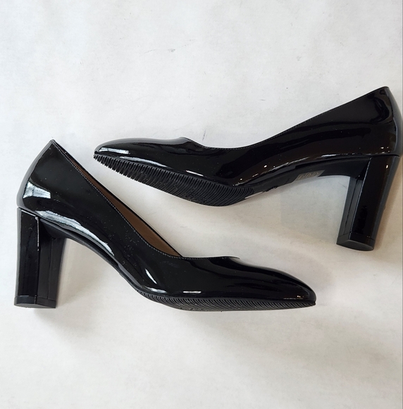 || STUART WEITZMAN || Paton leather pumps, stacked heel, round toe, black - Picture 4 of 8
